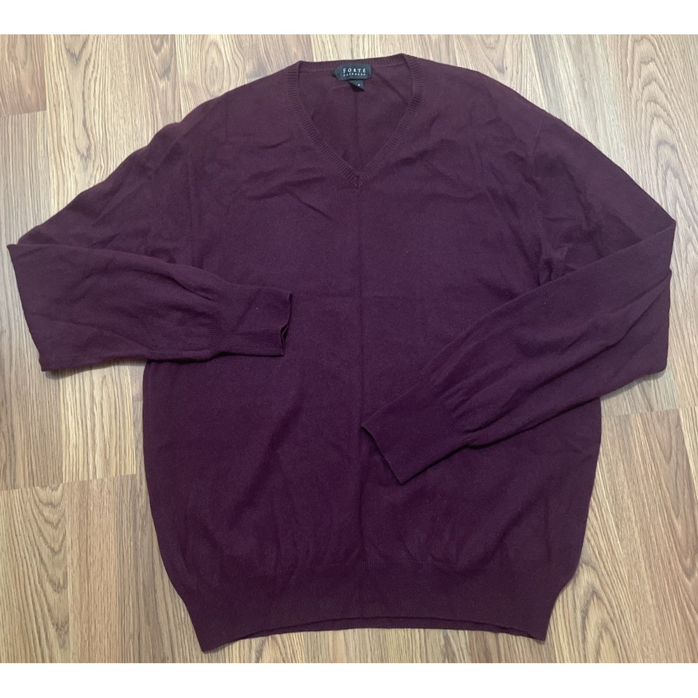 Forte Cashmere Sweater Mens Extra Large V Neck Pullover Red